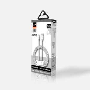 K575 Safe Lightning USB Örgü Metal Başlı 3000mm Şarj/Senkronizasyon Kablosu - Görsel 1